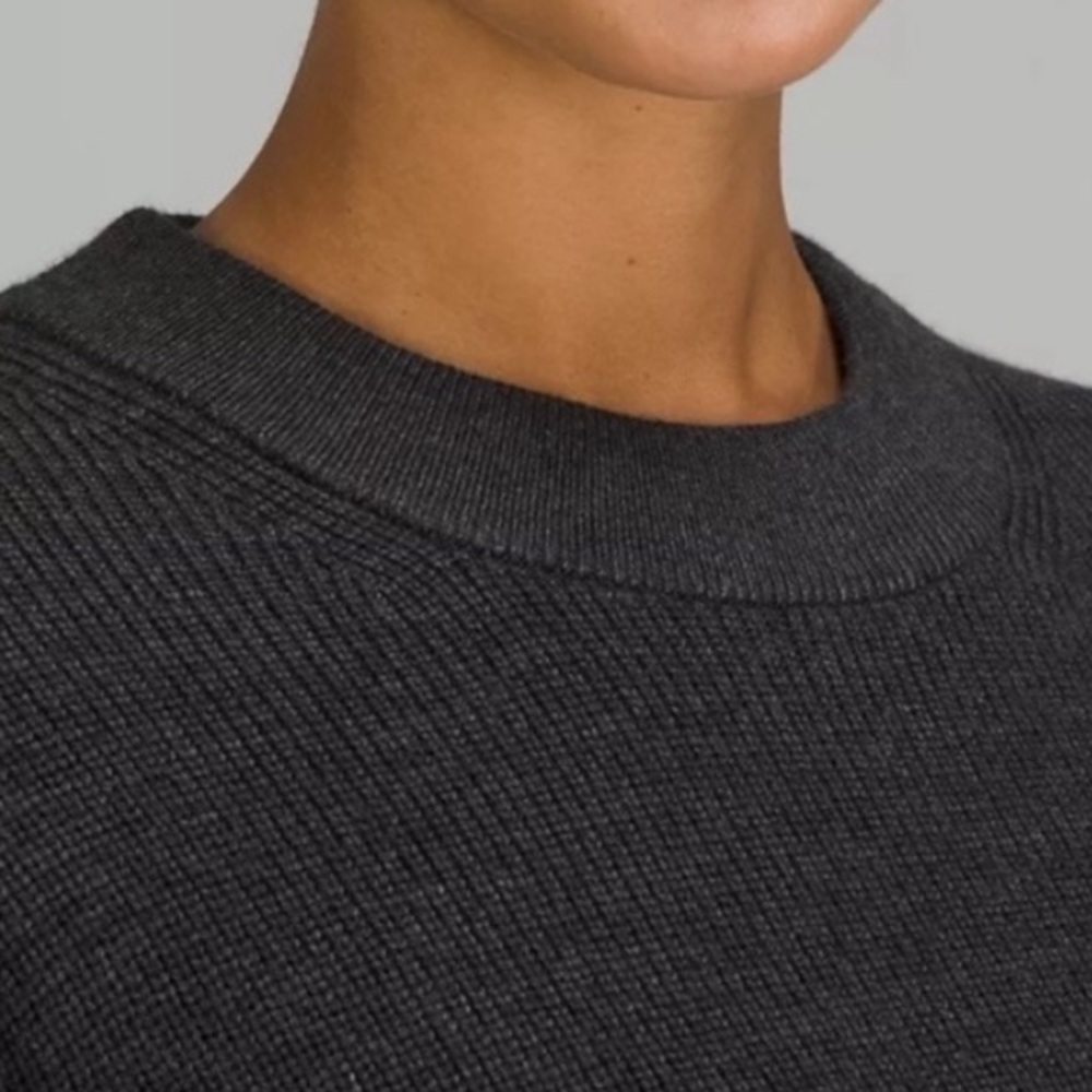 Lululemon Merino Wool-Blend Ribbed Crewneck Sweater Heathered Black 2 - Picture 3 of 13